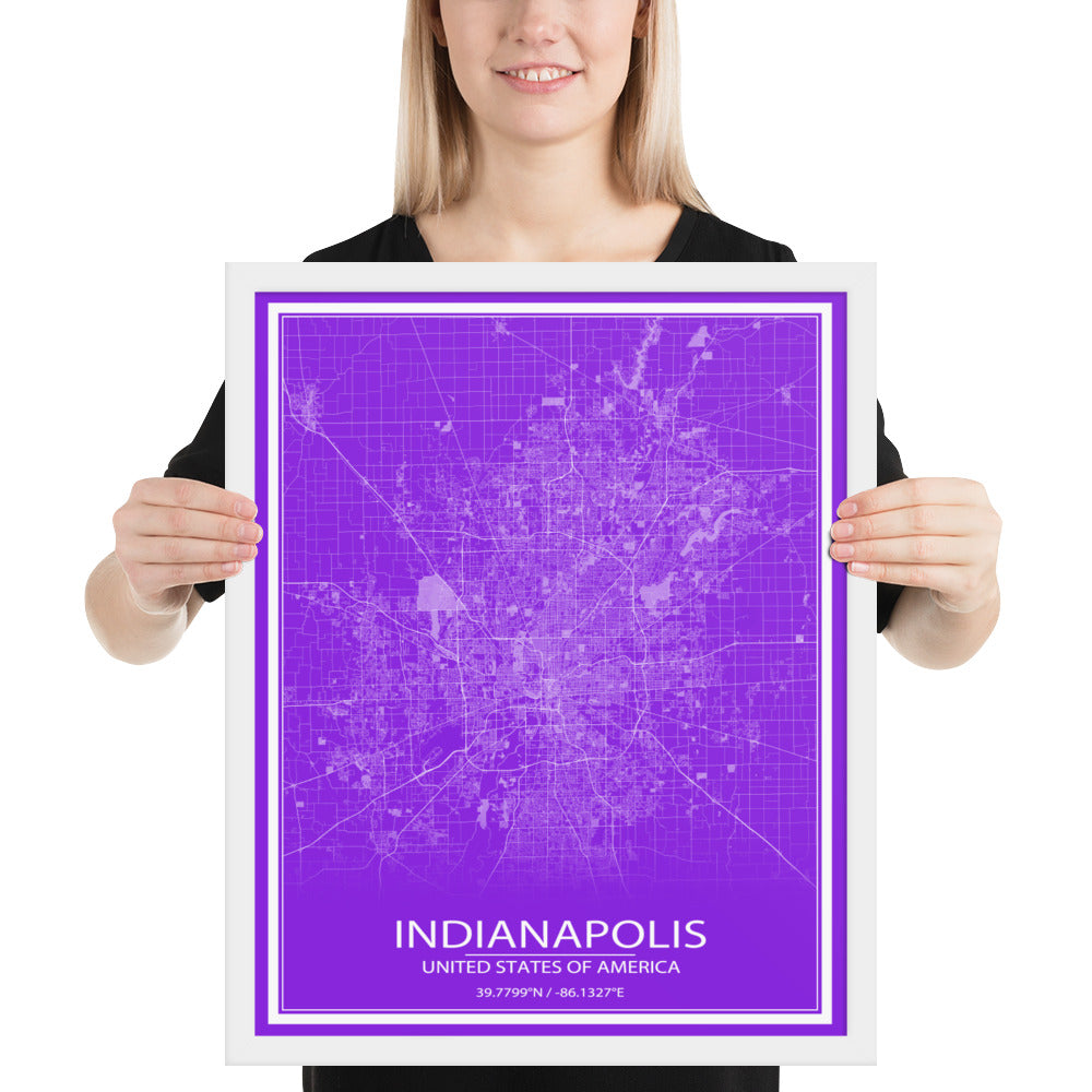 Indianapolis Purple and White Framed Map