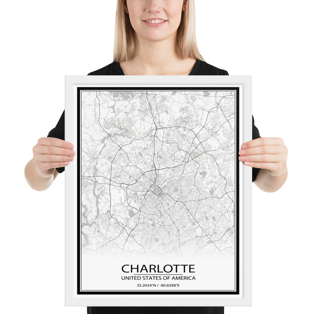 Charlotte White Framed Map