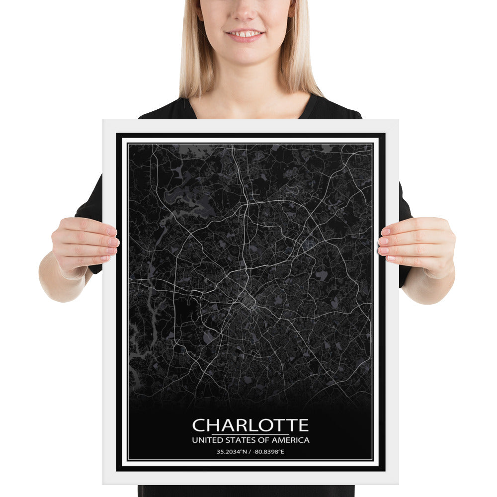 Charlotte Black Framed Map