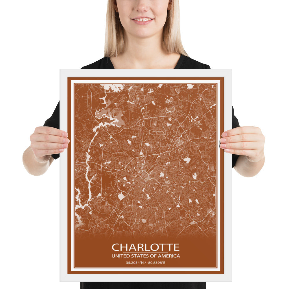 Charlotte Brown and White Framed Map