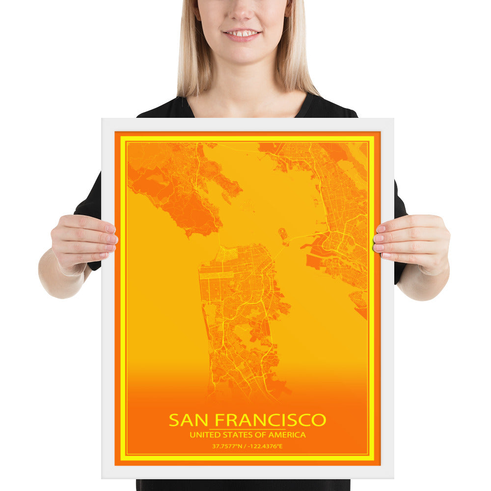 San Francisco Orange and Yellow Framed Map