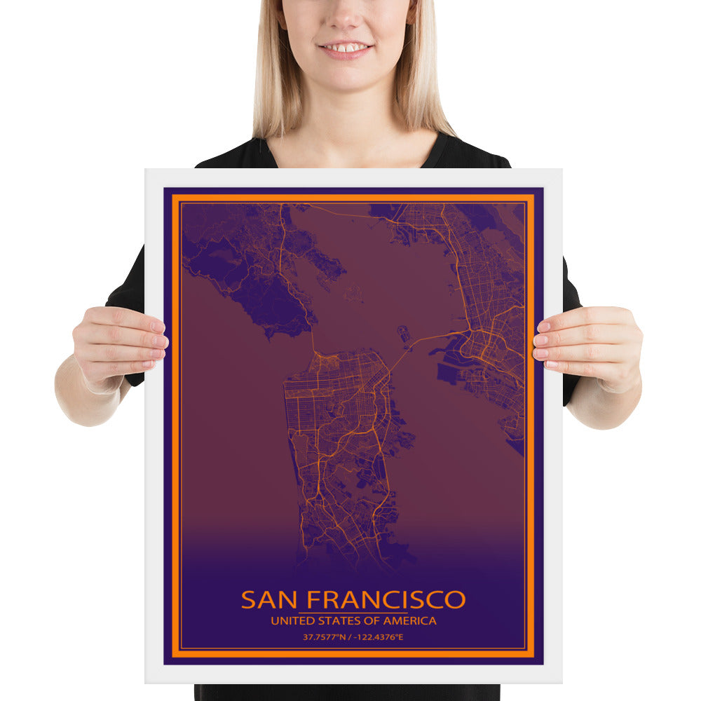 San Francisco Purple and Orange Framed Map