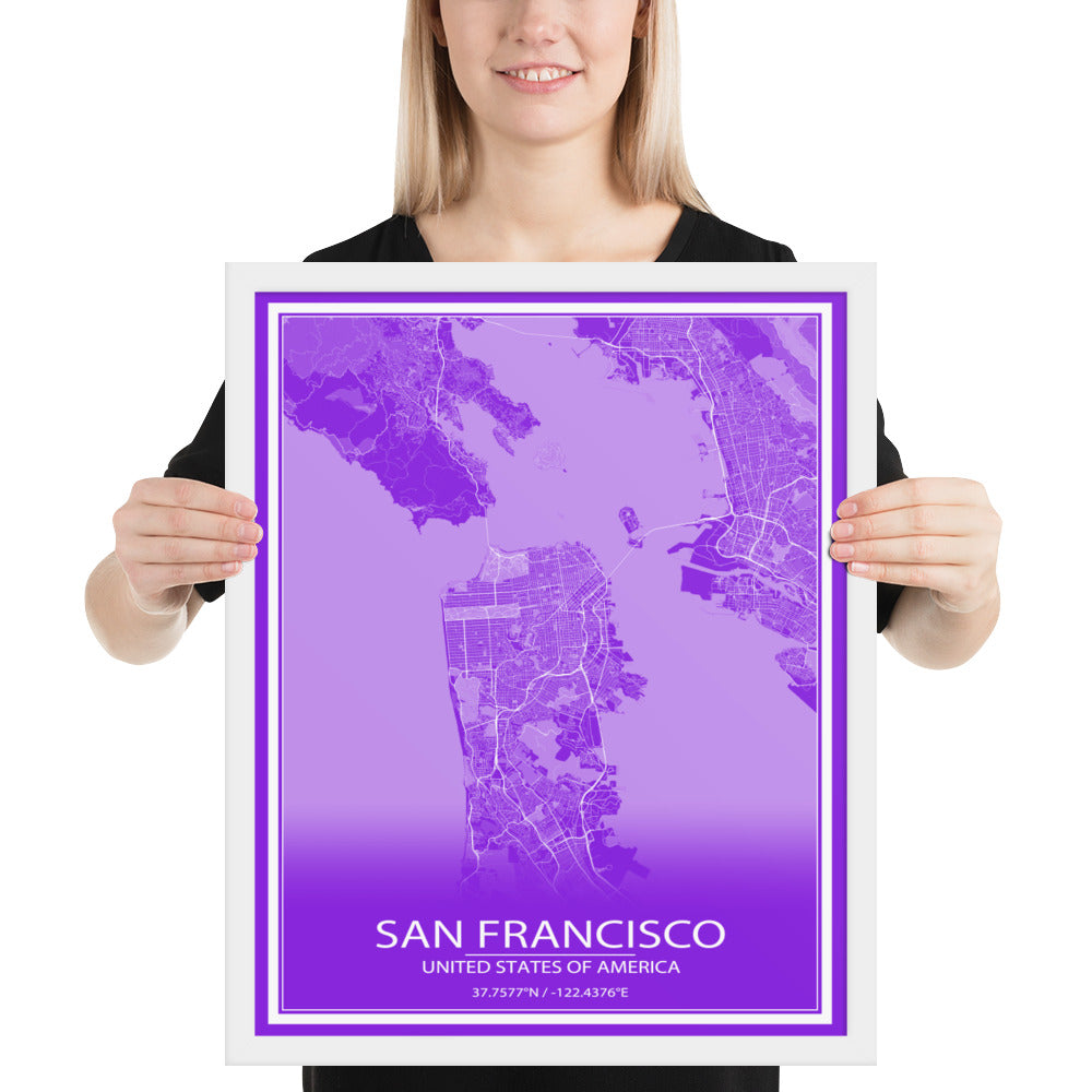 San Francisco Purple and White Framed Map