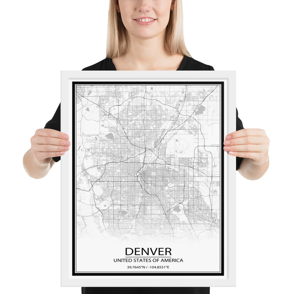 Denver White Framed Map