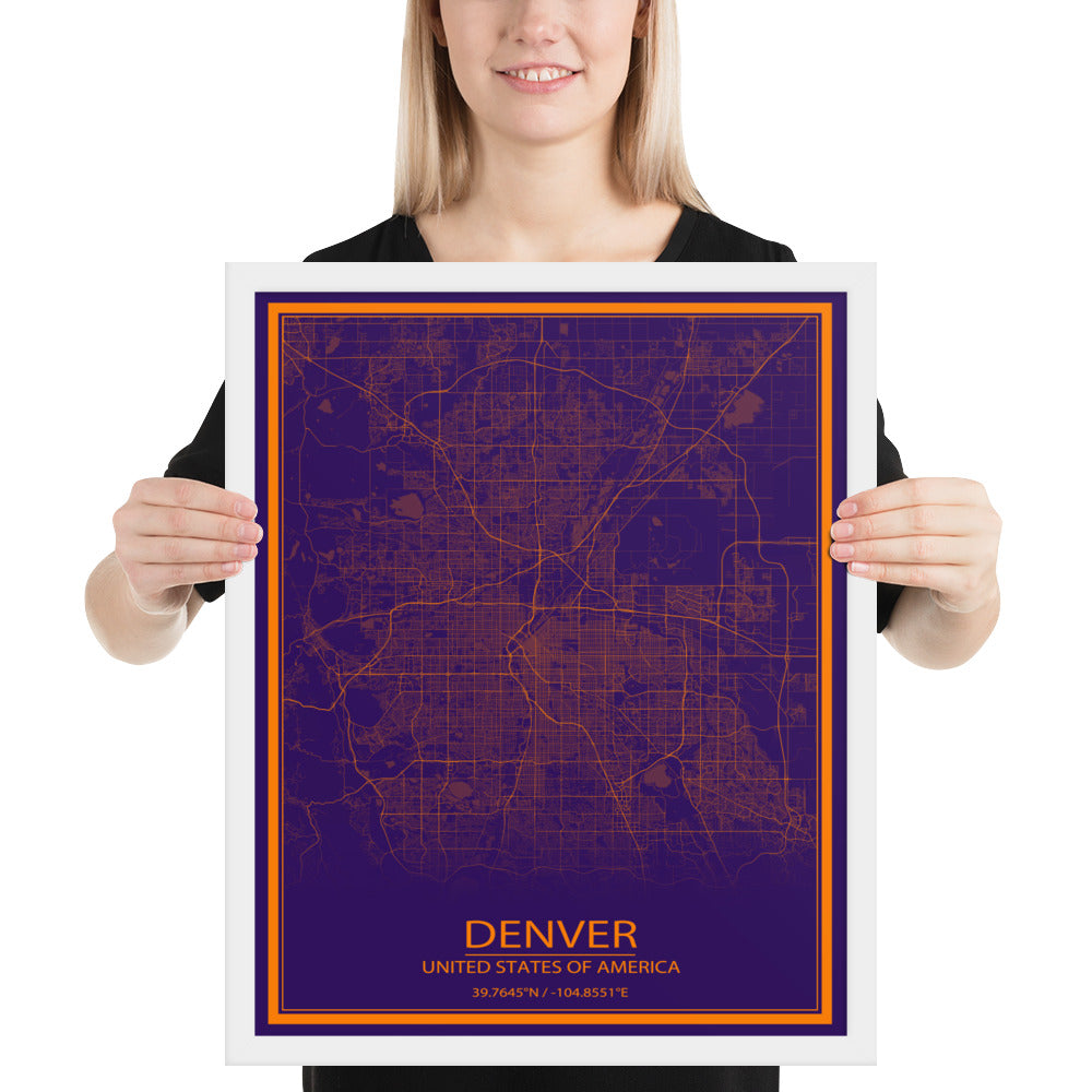 Denver Purple and Orange Framed Map