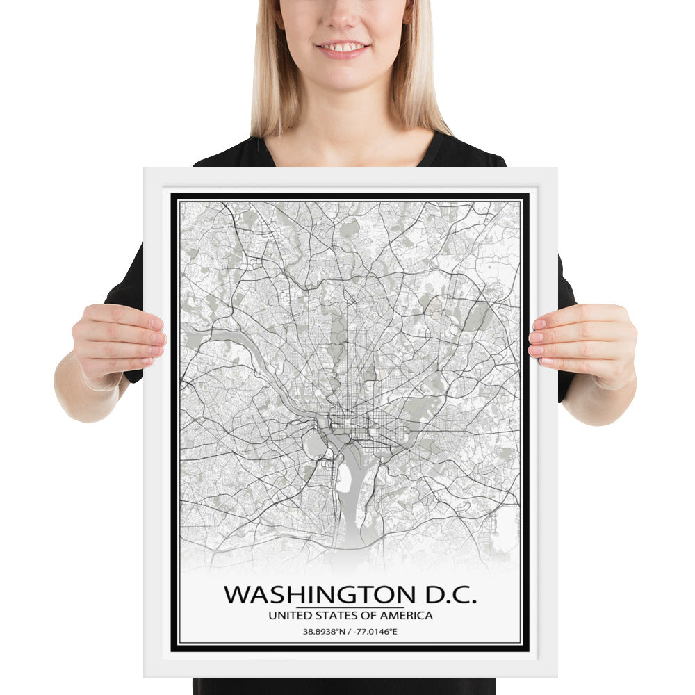 Washington, D.C. White Framed Map