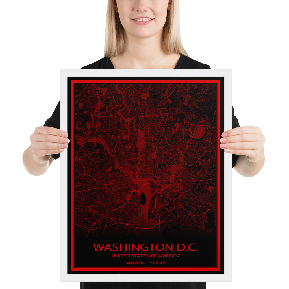 Washington, D.C. Black and Red Framed Map