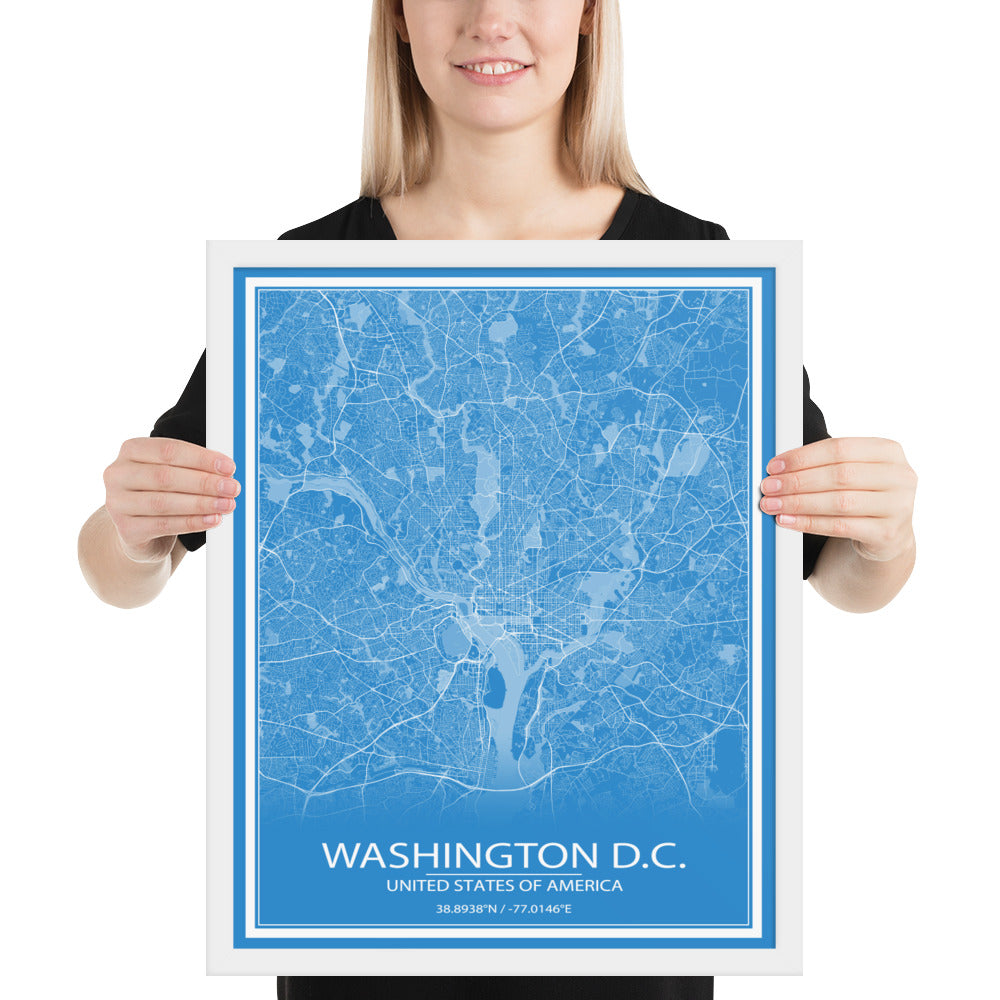 Washington, D.C. Blue and White Framed Map