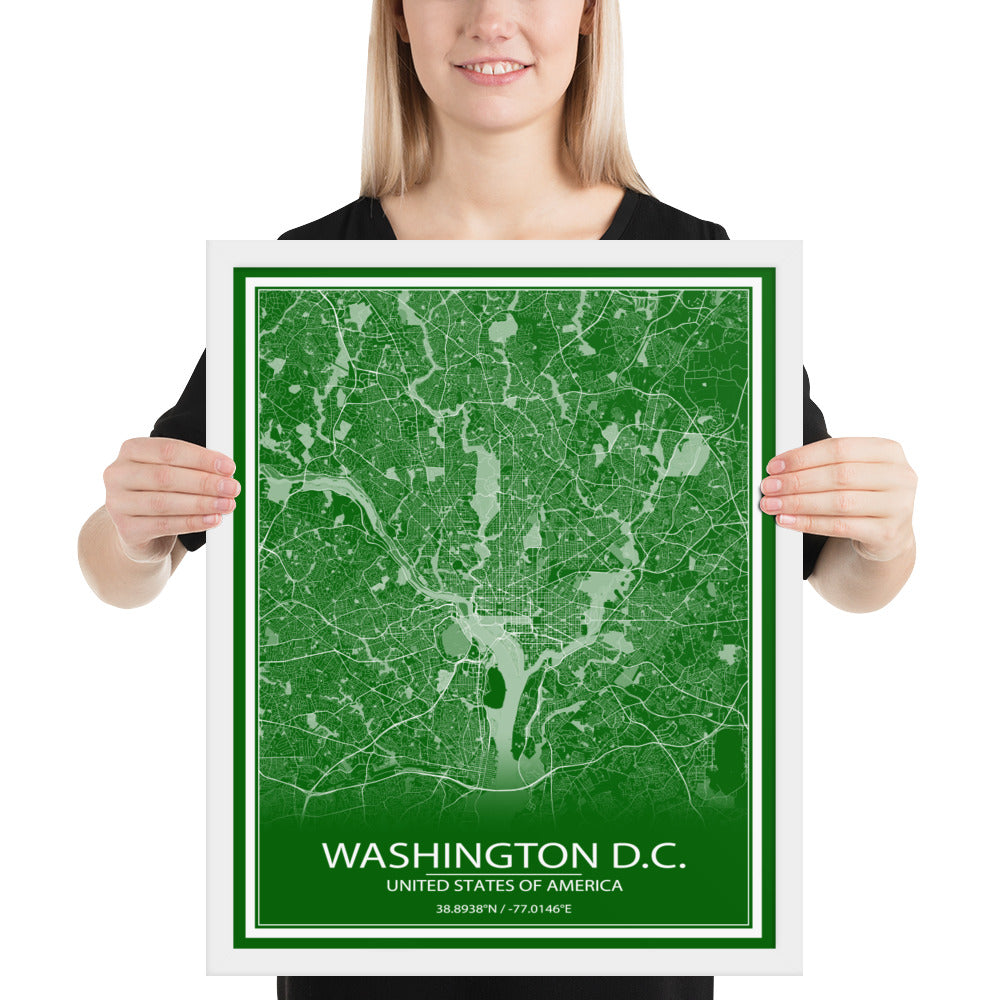 Washington, D.C. Green and White Framed Map