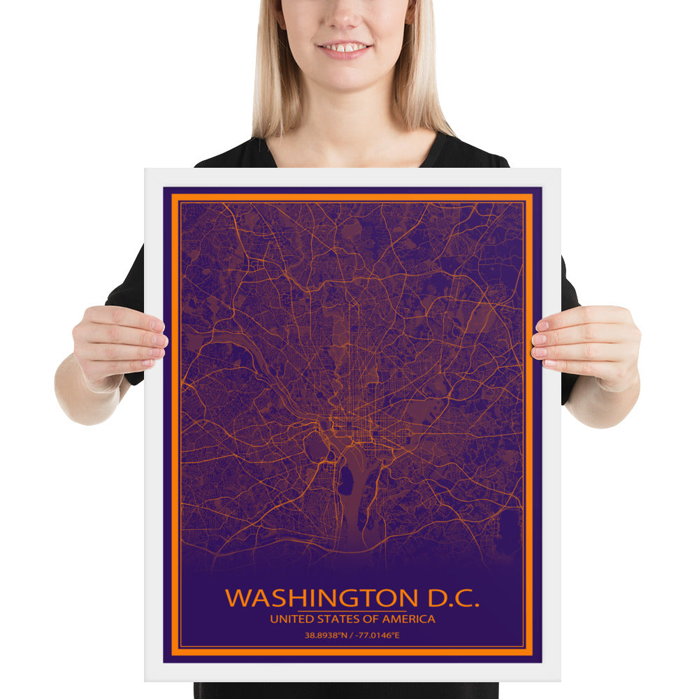 Washington, D.C. Purple and Orange Framed Map