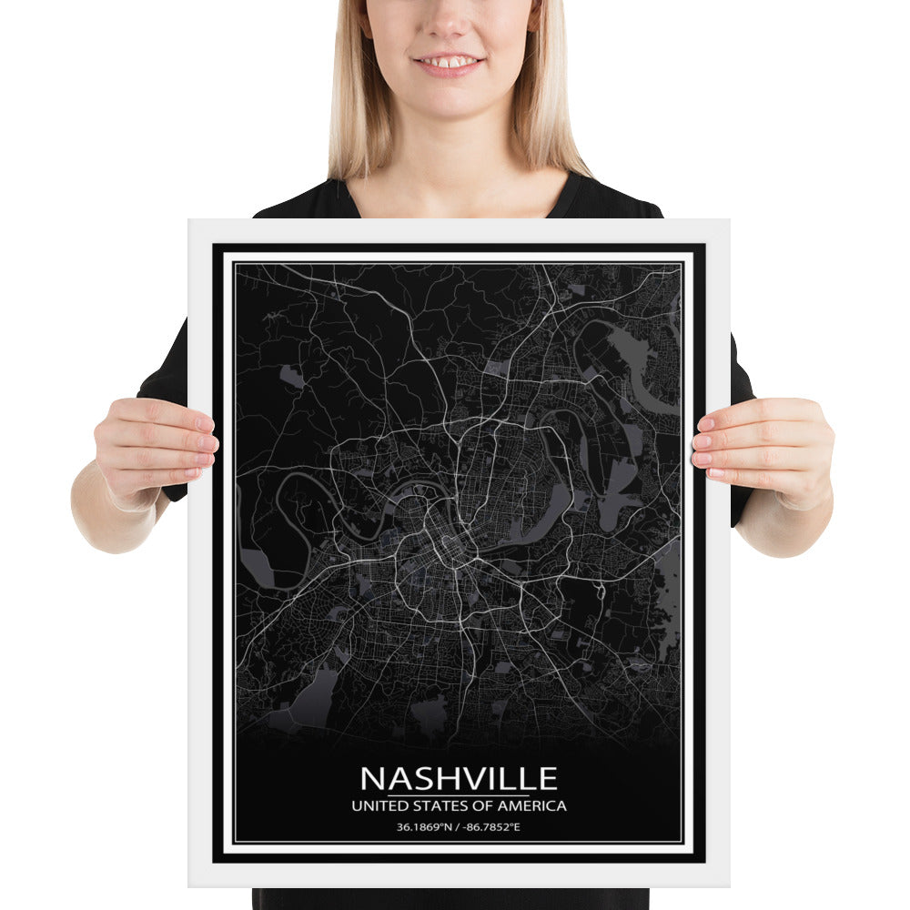 Nashville Black Framed Map