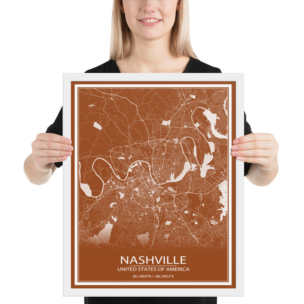 Nashville Brown and White Framed Map