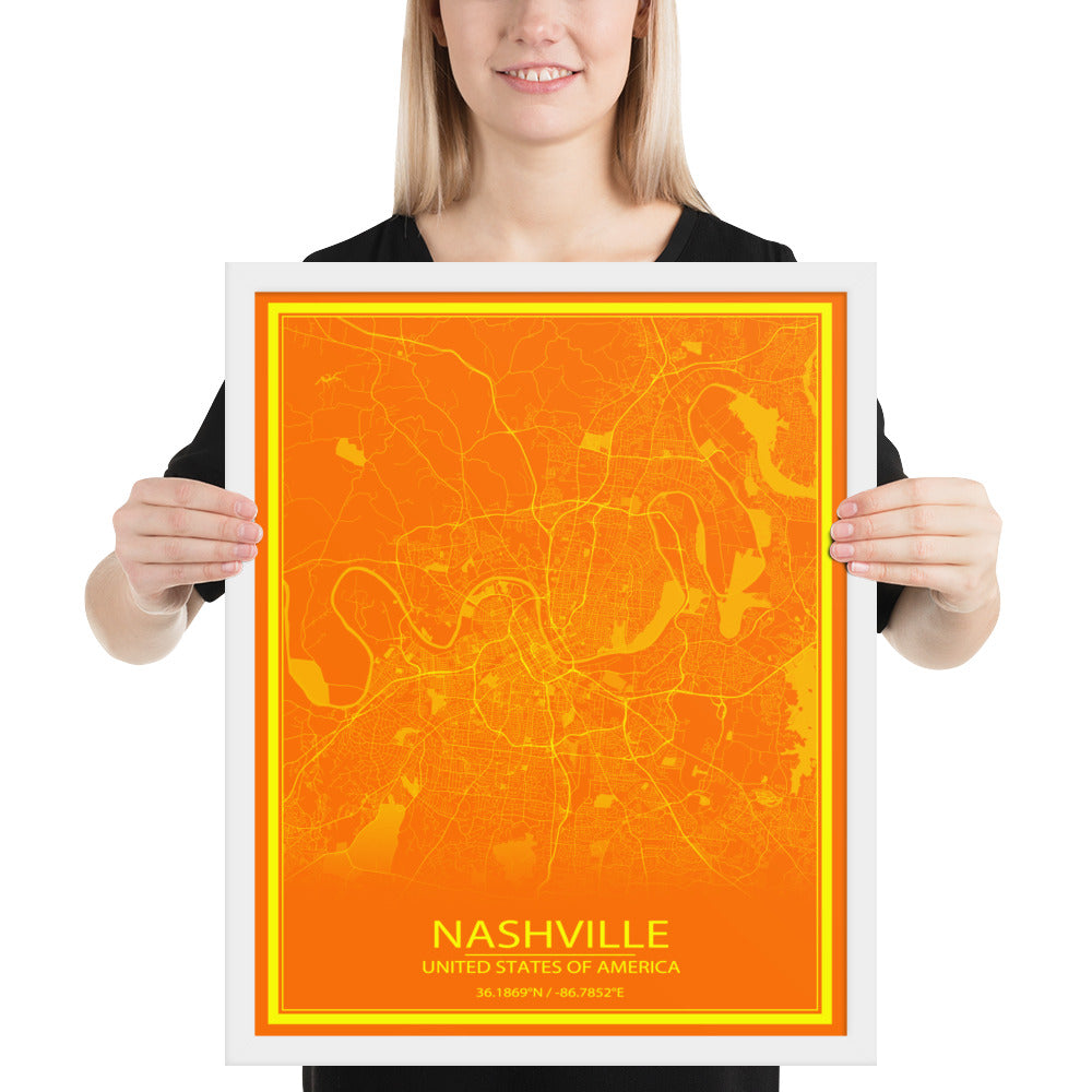 Nashville Orange and Yellow Framed Map