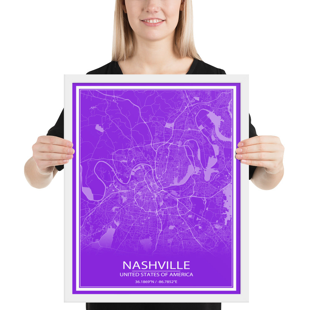 Nashville Purple and White Framed Map