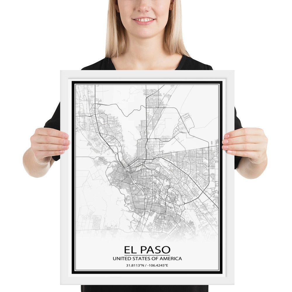 El Paso White Framed Map