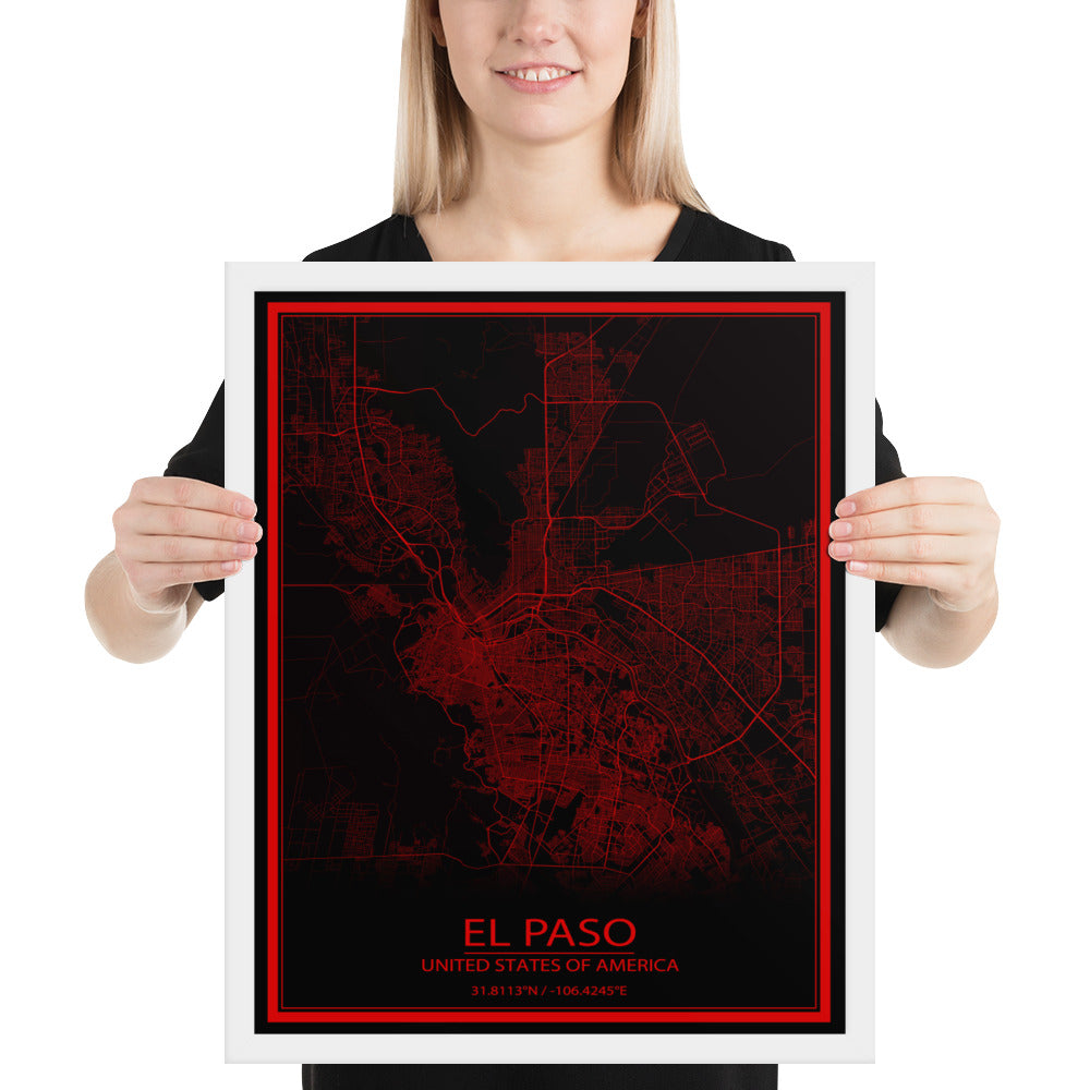 El Paso Black and Red Framed Map