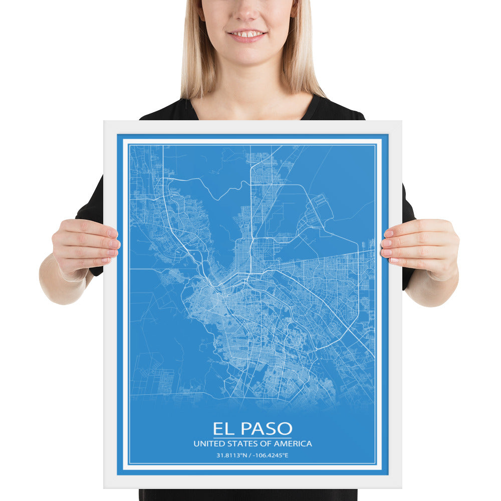 El Paso Blue and White Framed Map