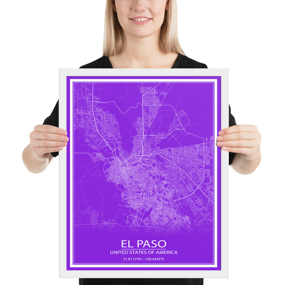 El Paso Purple and White Framed Map