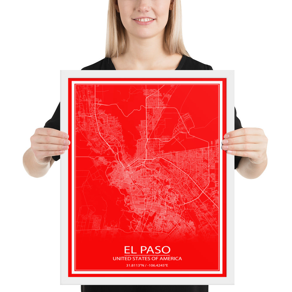 El Paso Red and White Framed Map