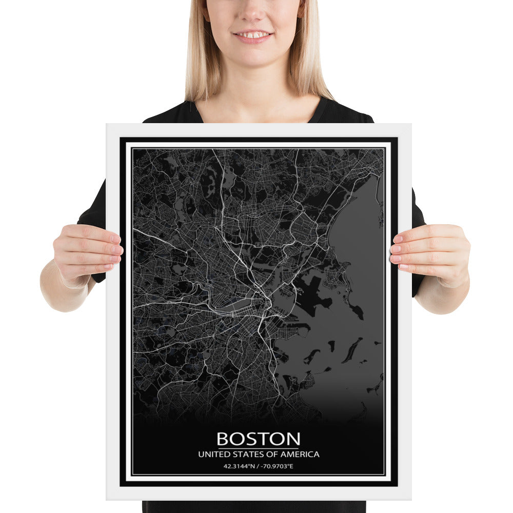 Boston Black Framed Map