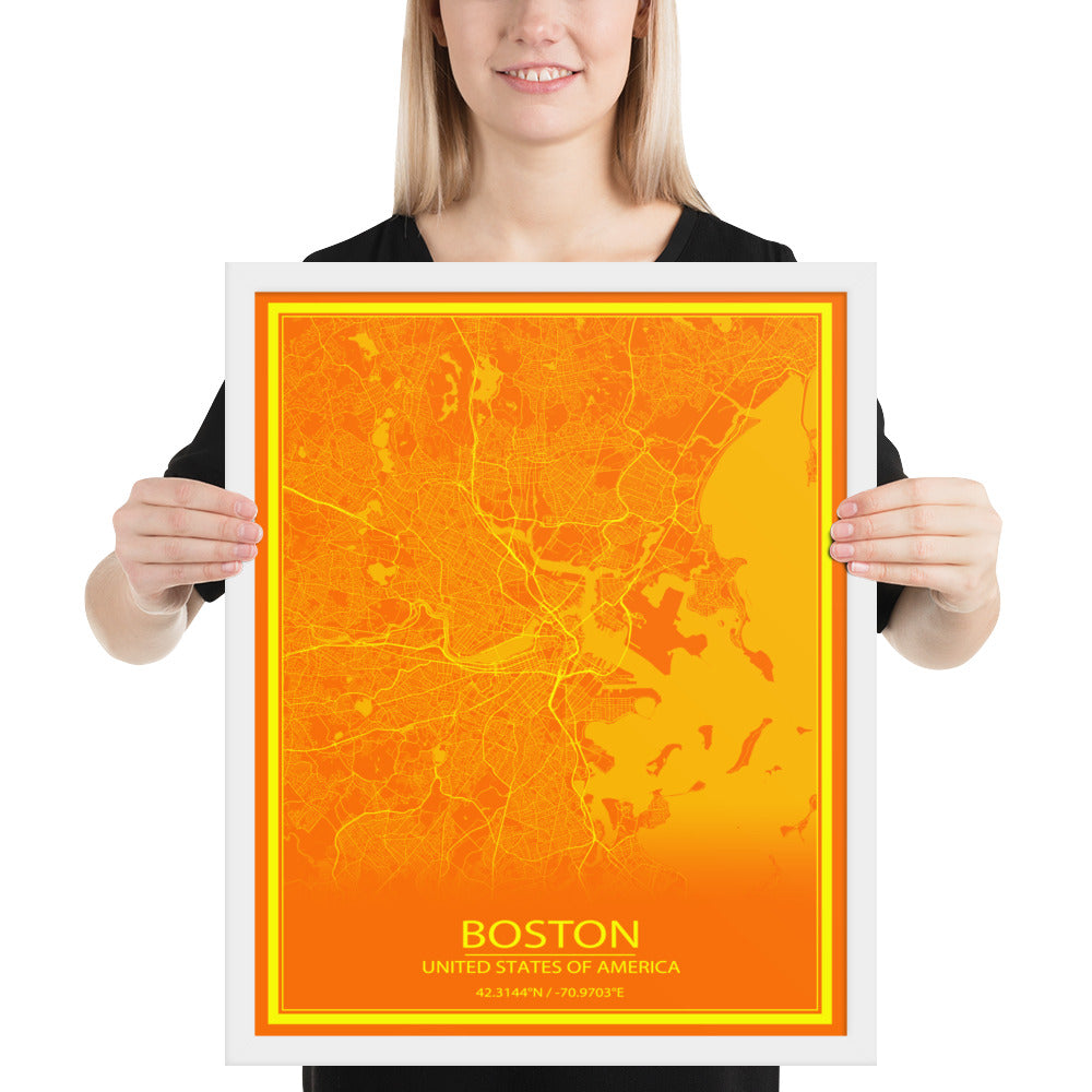 Boston Orange and Yellow Framed Map