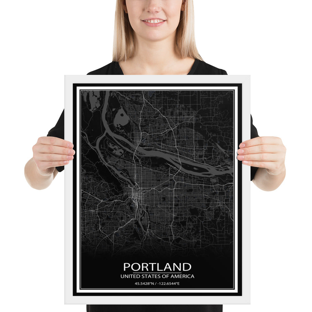 Portland Black Framed Map