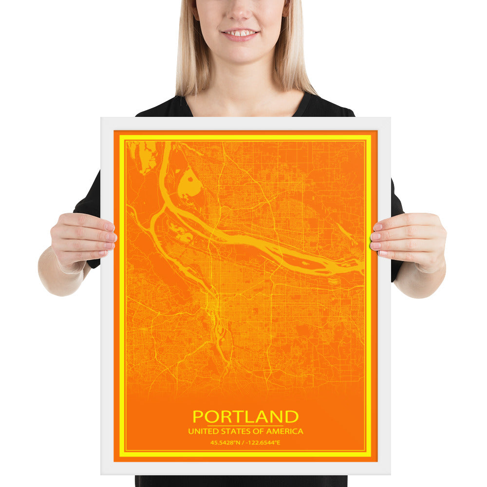 Portland Orange and Yellow Framed Map