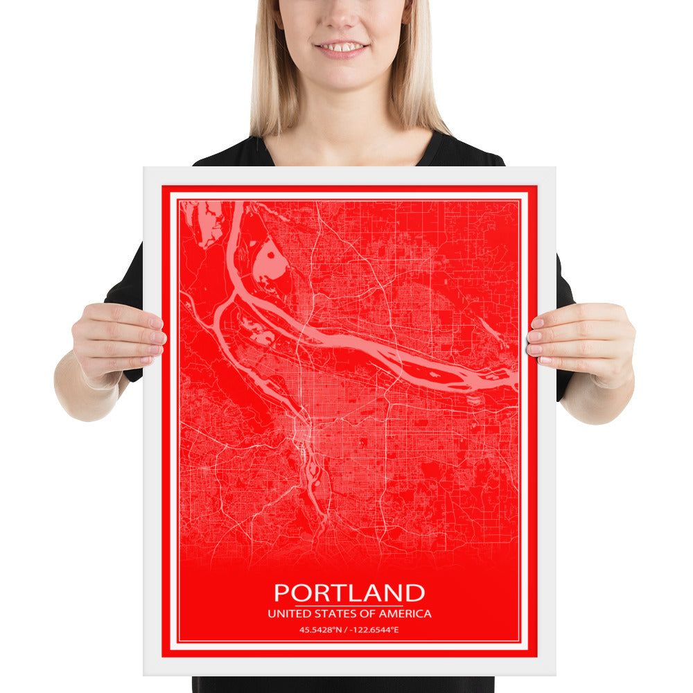 Portland Red and White Framed Map