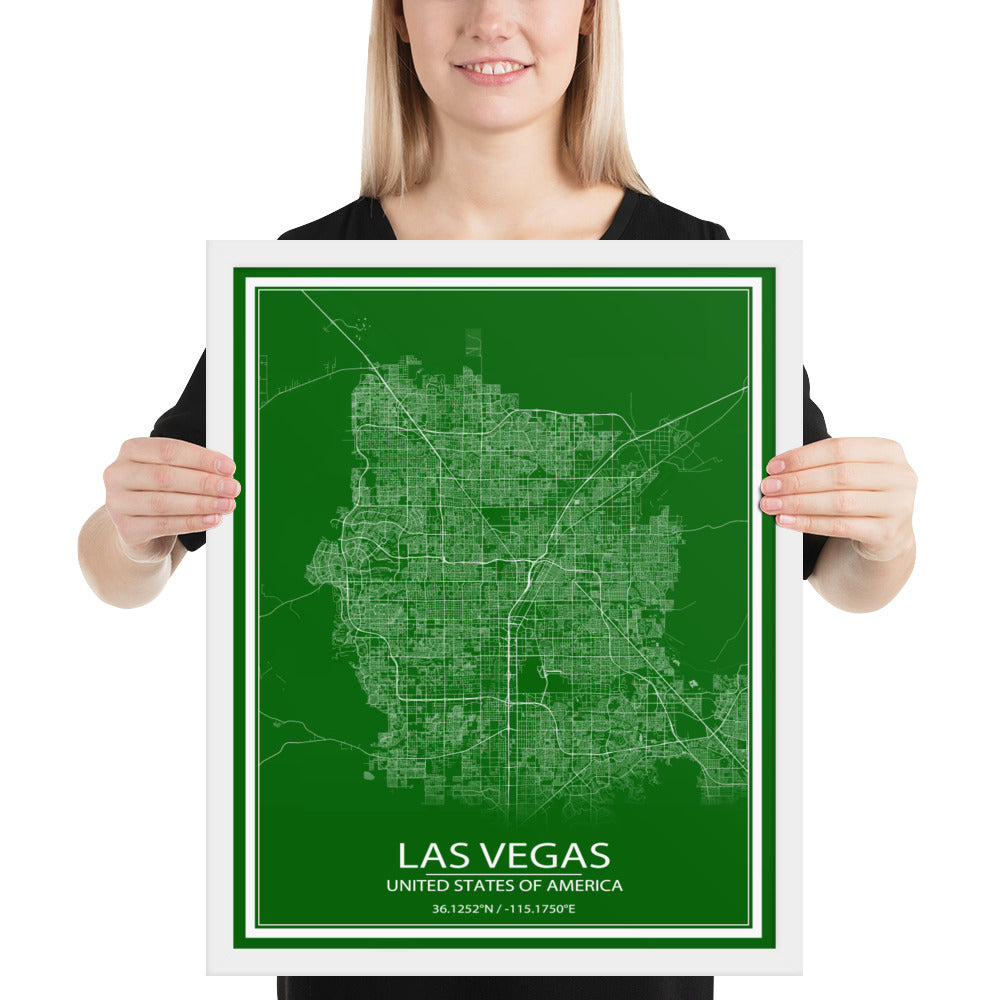 Las Vegas Green and White Framed Map