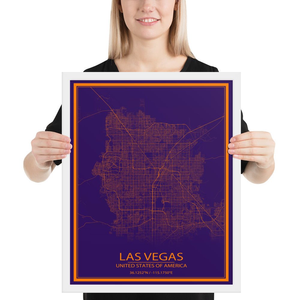 Las Vegas Purple and Orange Framed Map