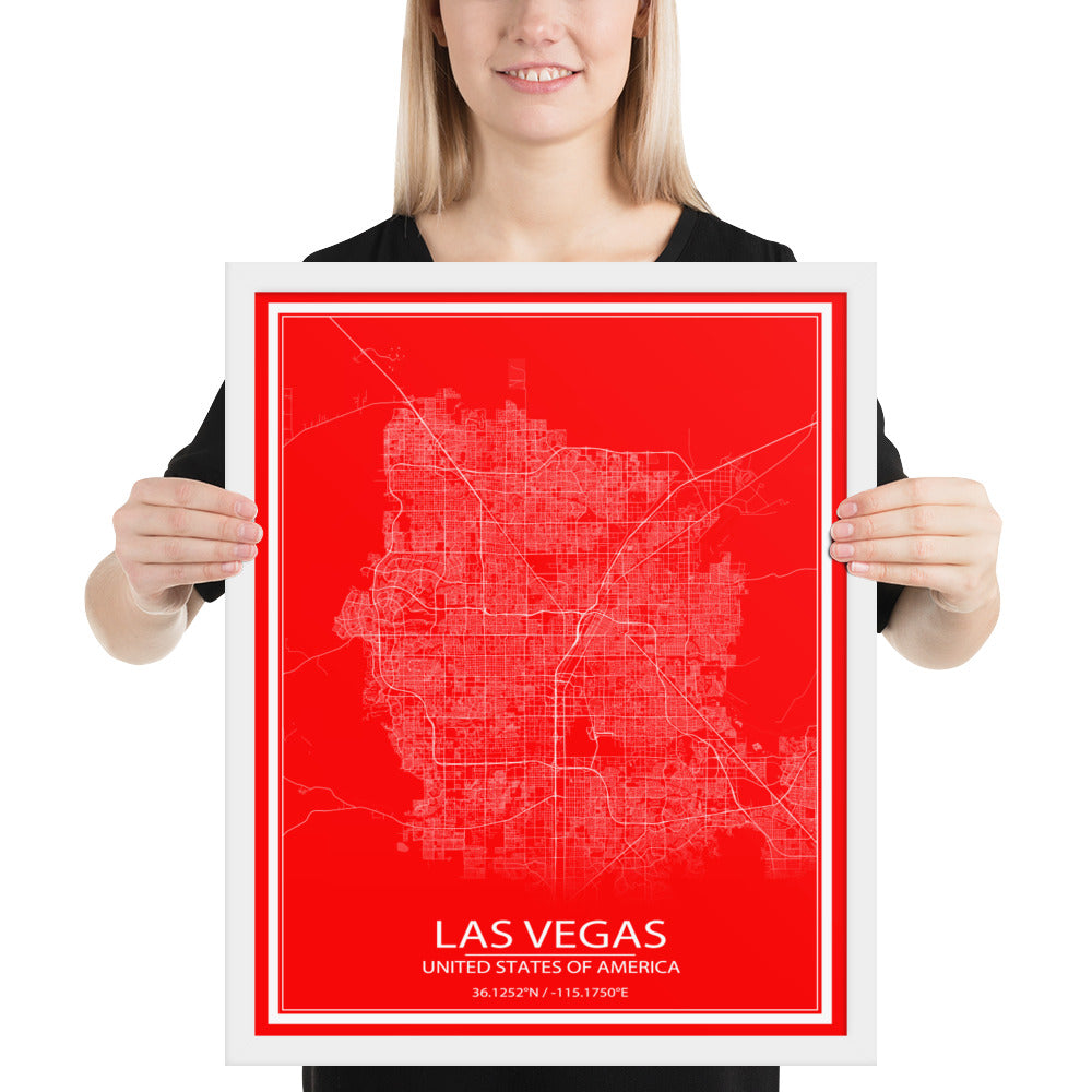 Las Vegas Red and White Framed Map