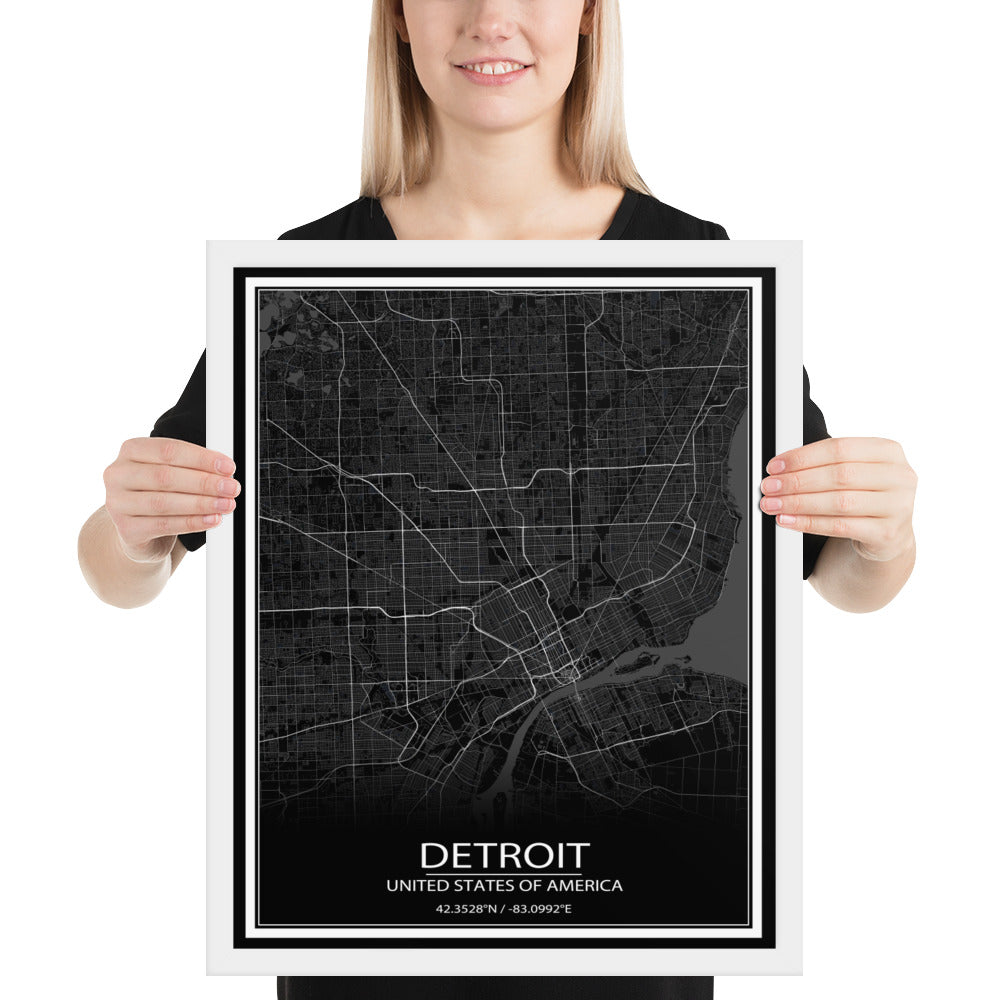 Detroit Black Framed Map