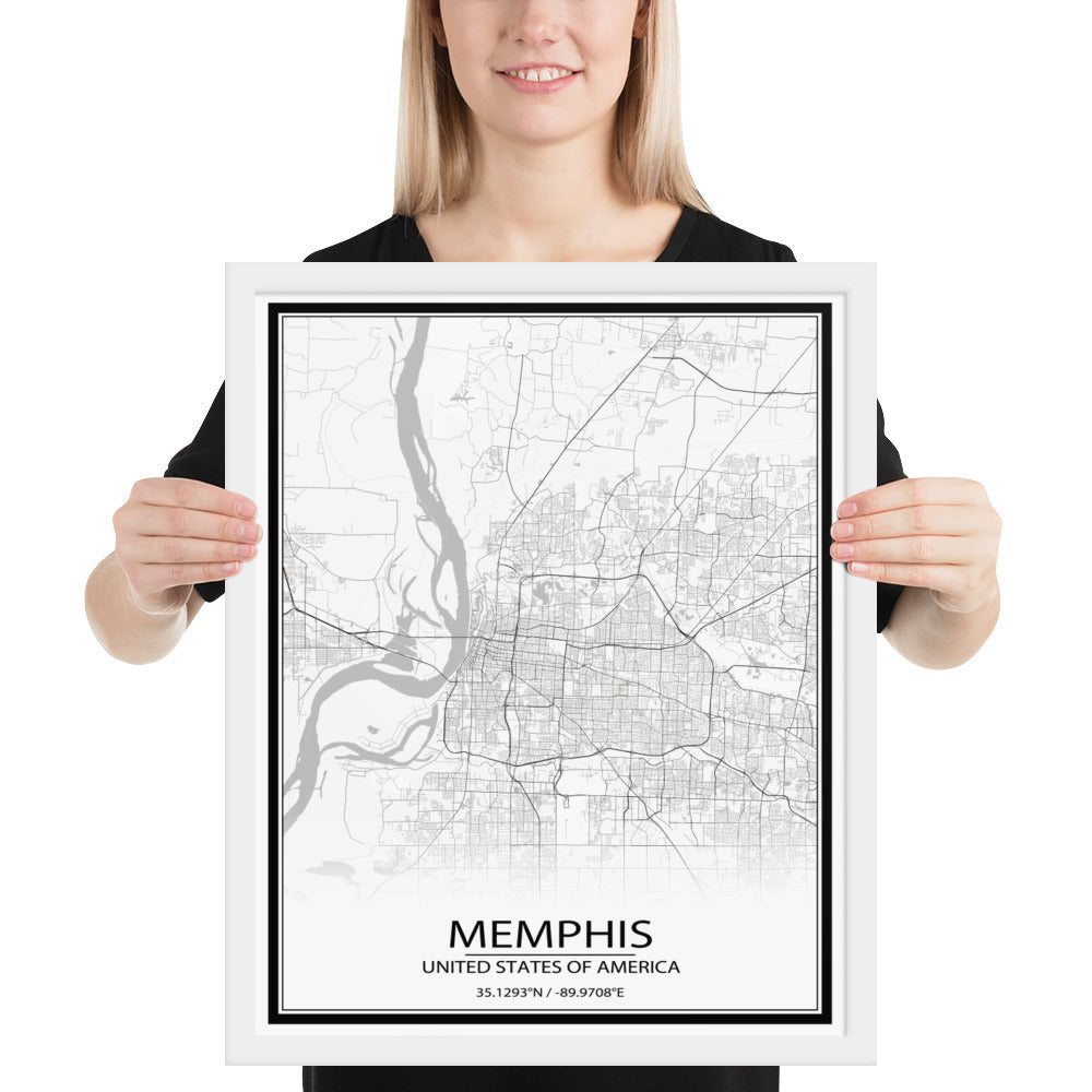 Memphis White Framed Map