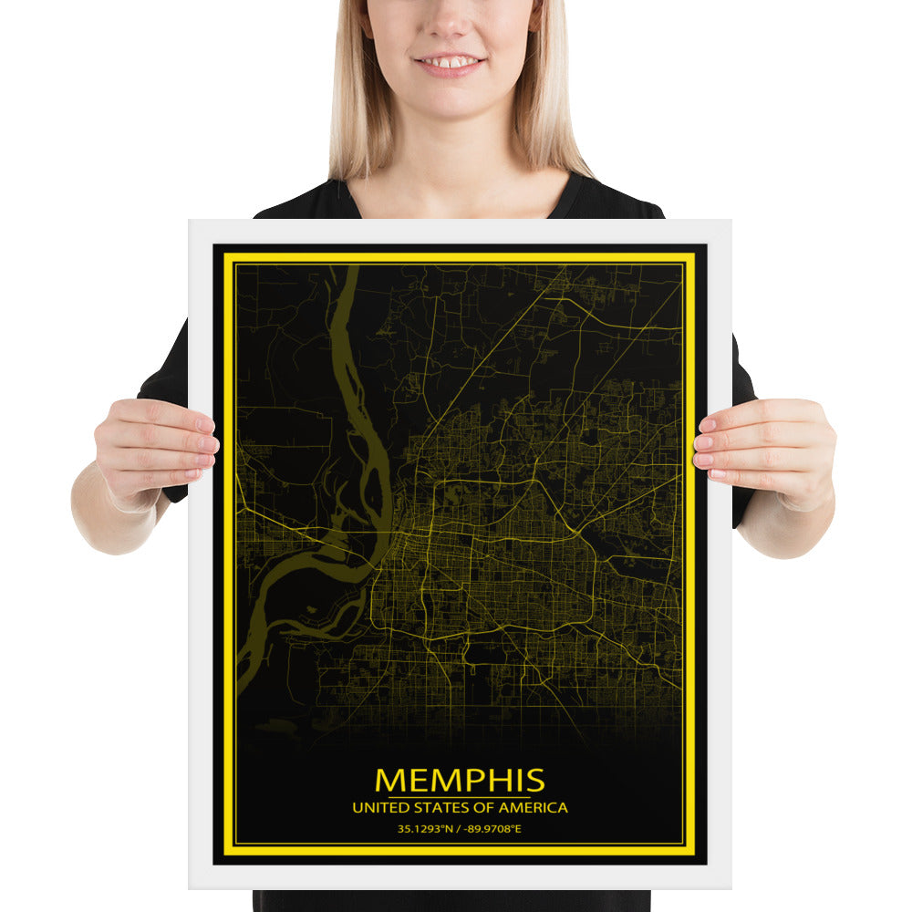 Memphis Black and Yellow Framed Map