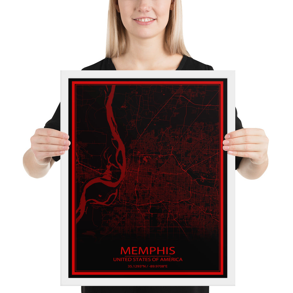 Memphis Black and Red Framed Map