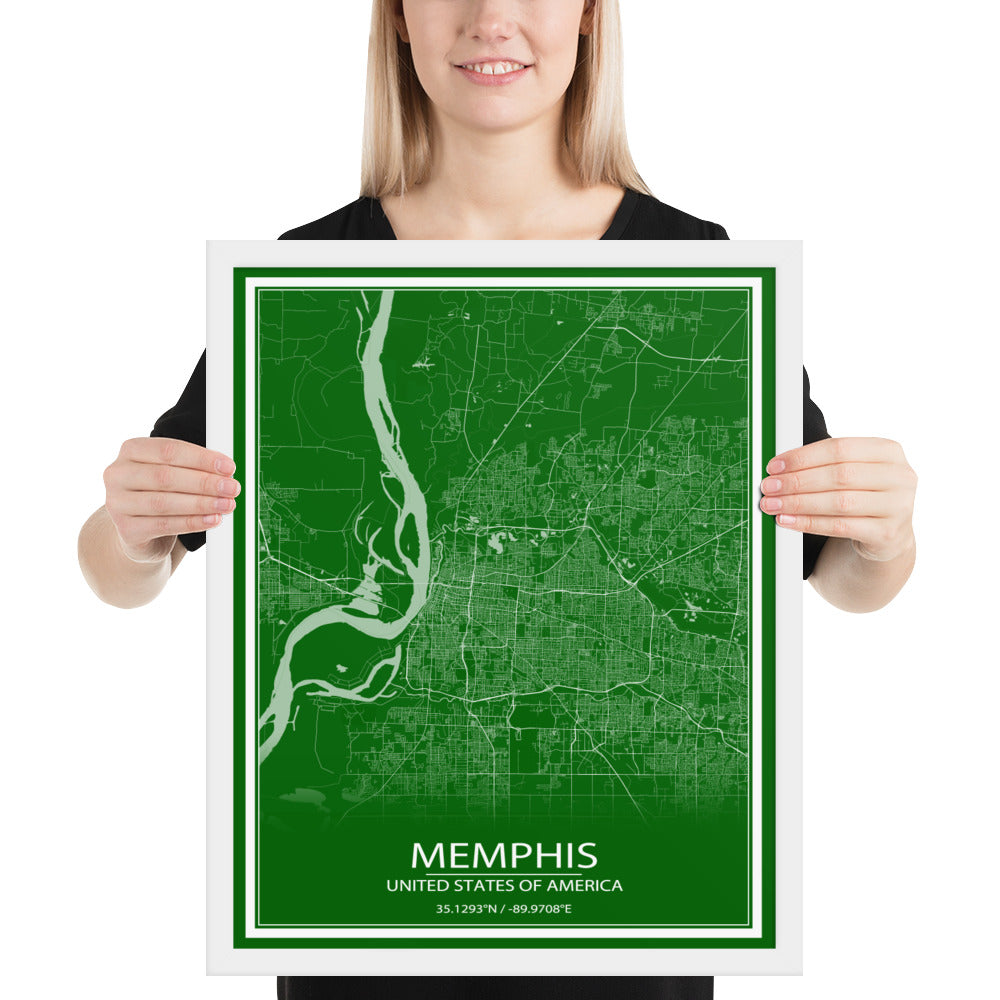 Memphis Green and White Framed Map