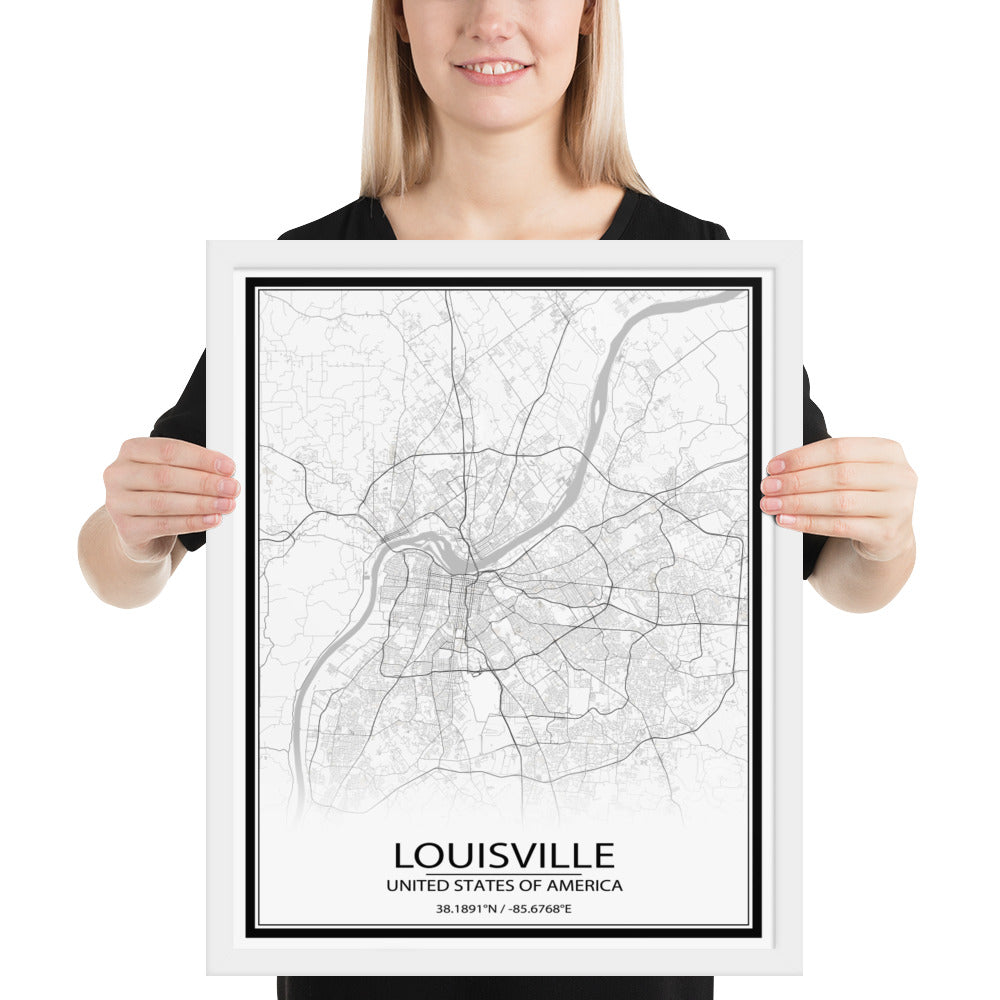 Louisville White Framed Map