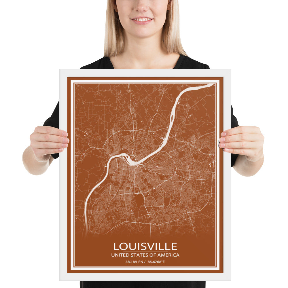 Louisville Brown and White Framed Map