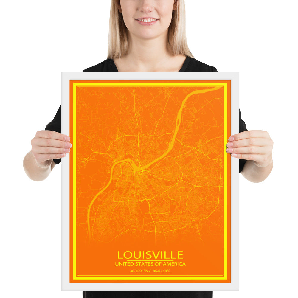 Louisville Orange and Yellow Framed Map