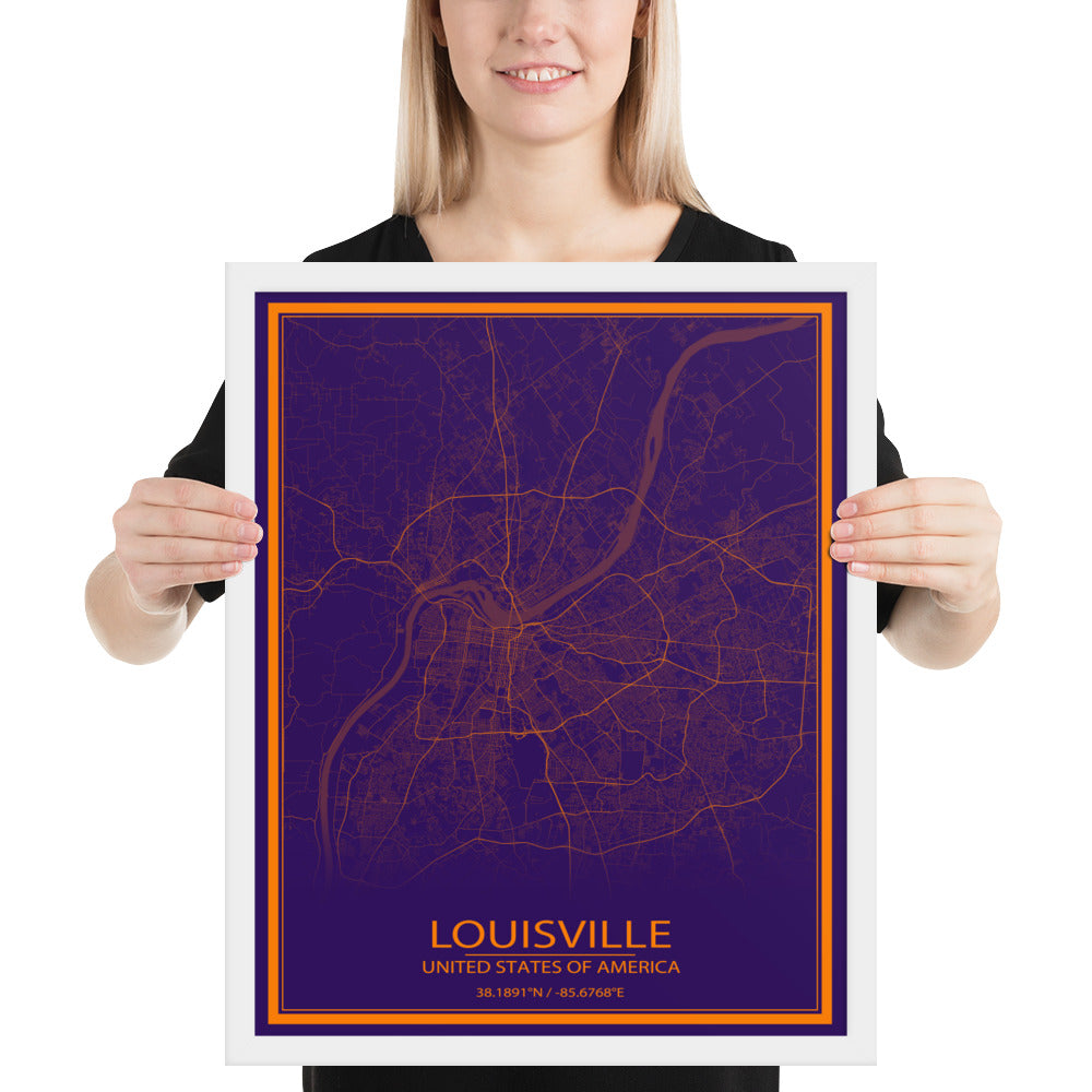 Louisville Purple and Orange Framed Map