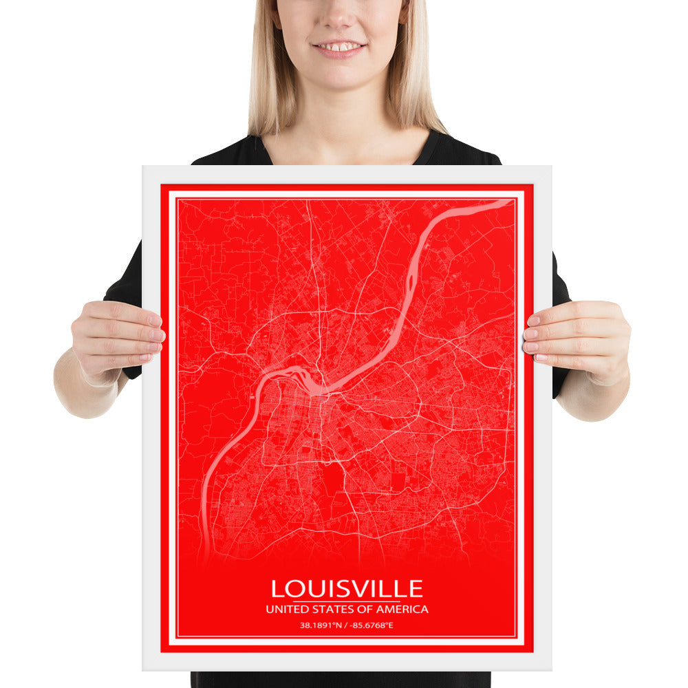 Louisville Red and White Framed Map