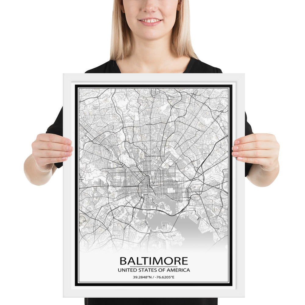 Baltimore White Framed Map