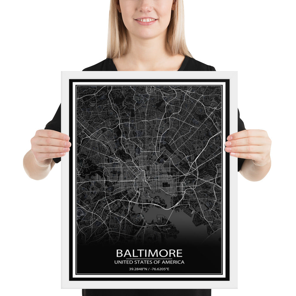 Baltimore Black Framed Map