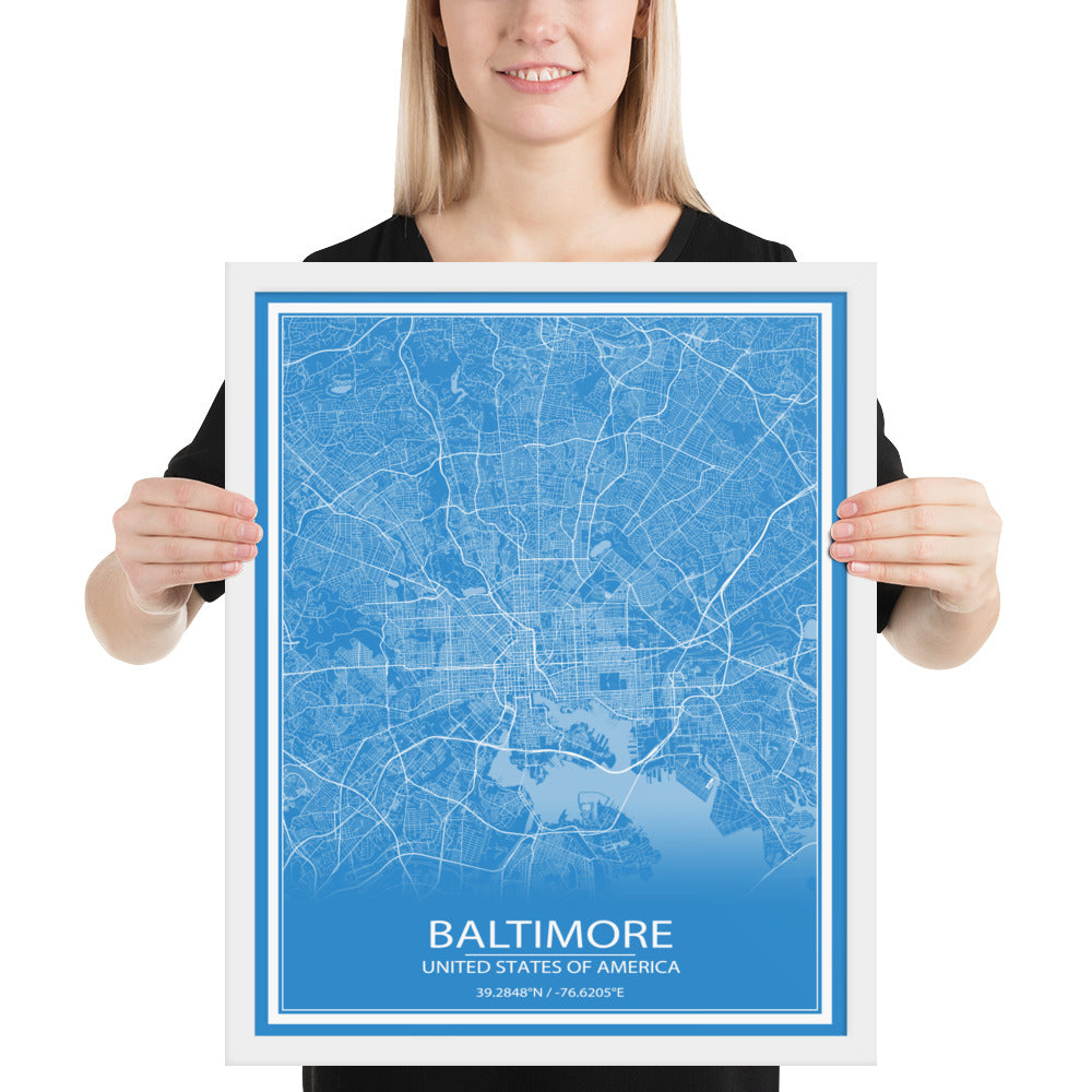 Baltimore Blue and White Framed Map