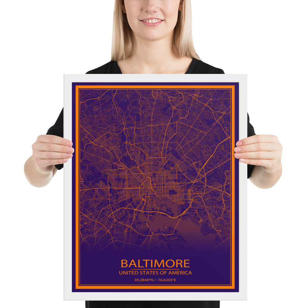 Baltimore Purple and Orange Framed Map