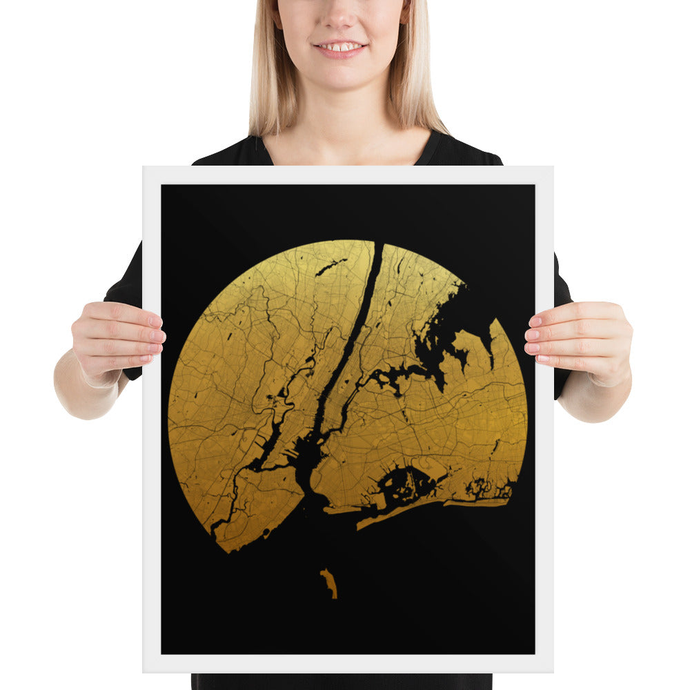 New York Gold on Black Framed Map