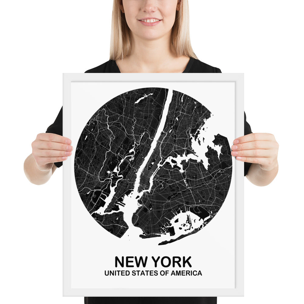 New York Circular Black Framed Map