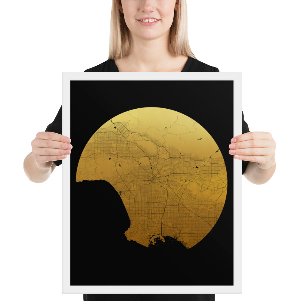 Los Angeles Gold on Black Framed Map