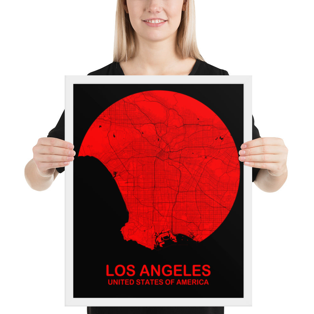 Los Angeles Circular Red Framed Map