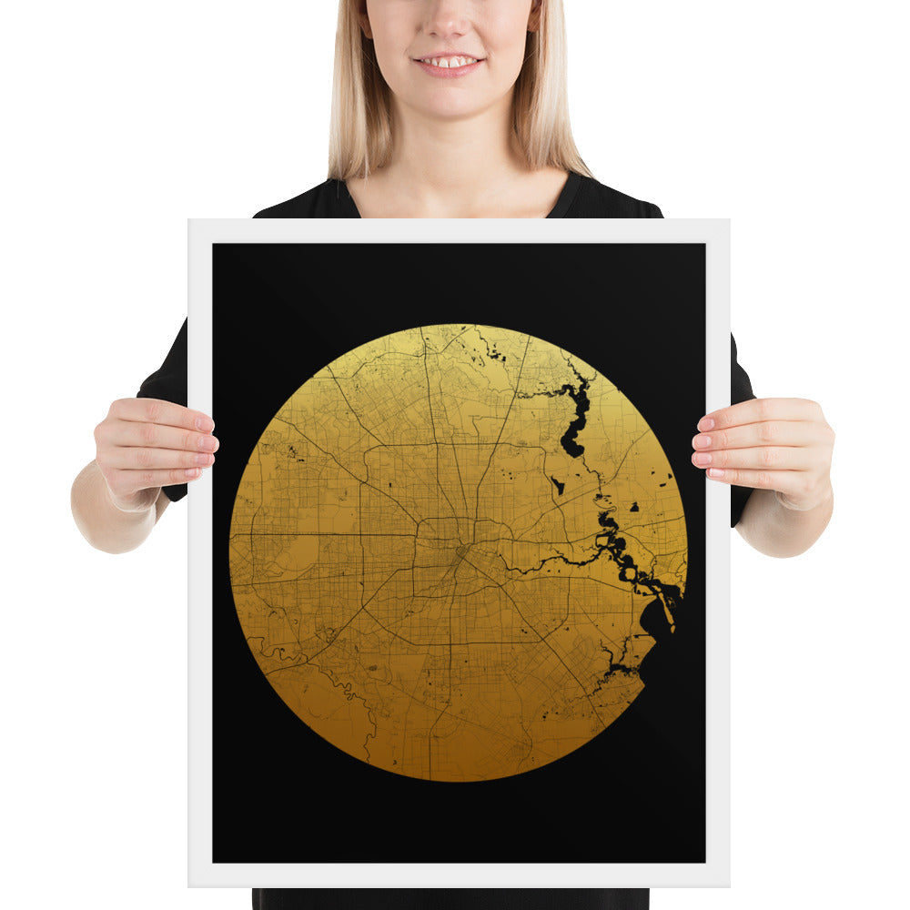 Houston Gold on Black Framed Map